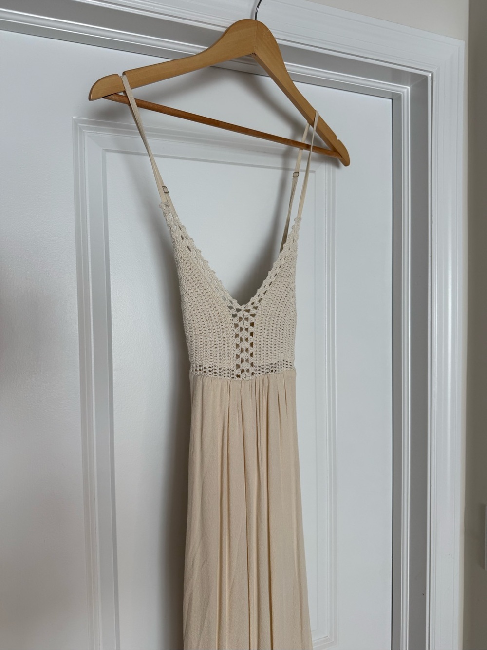 Lulu's Cream Crochet Bodice Spaghetti Strap Maxi Dress